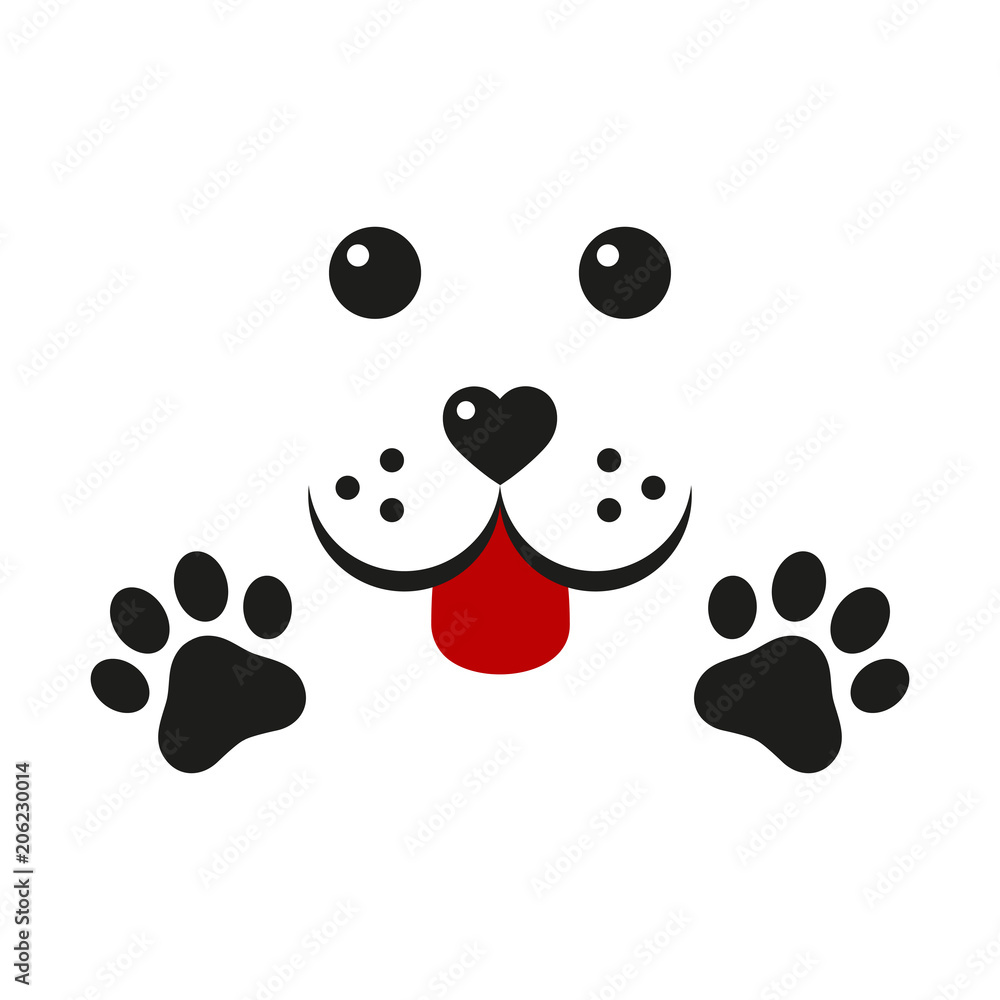 muzzle of a dog with paws on a white background muzzle of a dog with paws on a white background