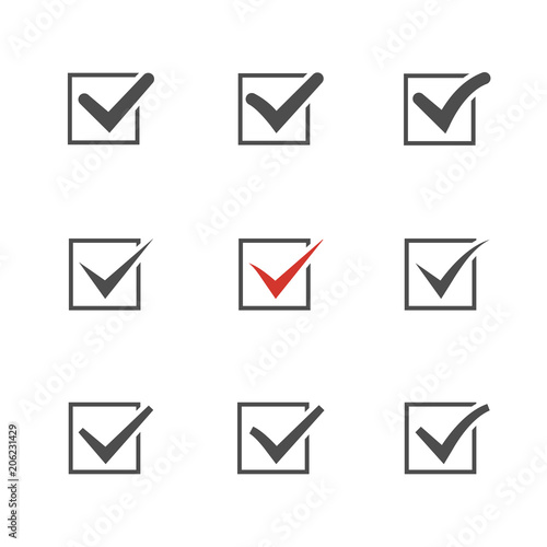 Check mark set over white.Red tic.Choice element .