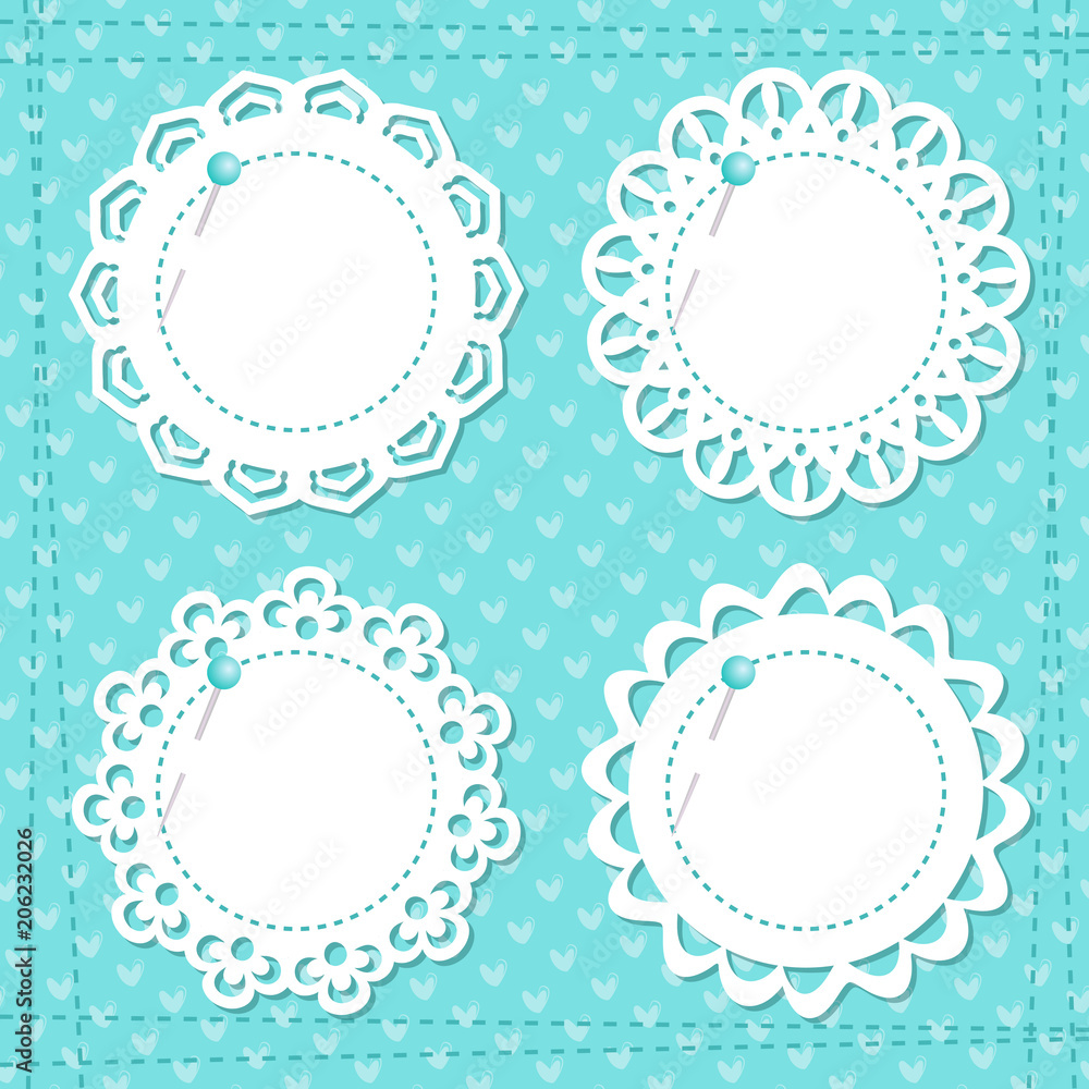 lacy frames on the blue background. The seamless pattern and the brushes are included in the palettes lacy frames on the blue background. The seamless pattern and the brushes are included in the palettes