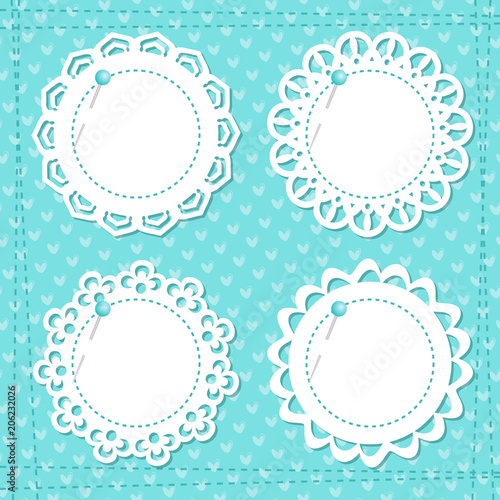 lacy frames on the blue background. The seamless pattern and the brushes are included in the palettes