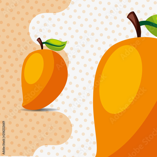 fresh fruit natural mango on dots background vector illustration