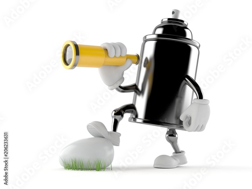 Spray can character looking through a telescope