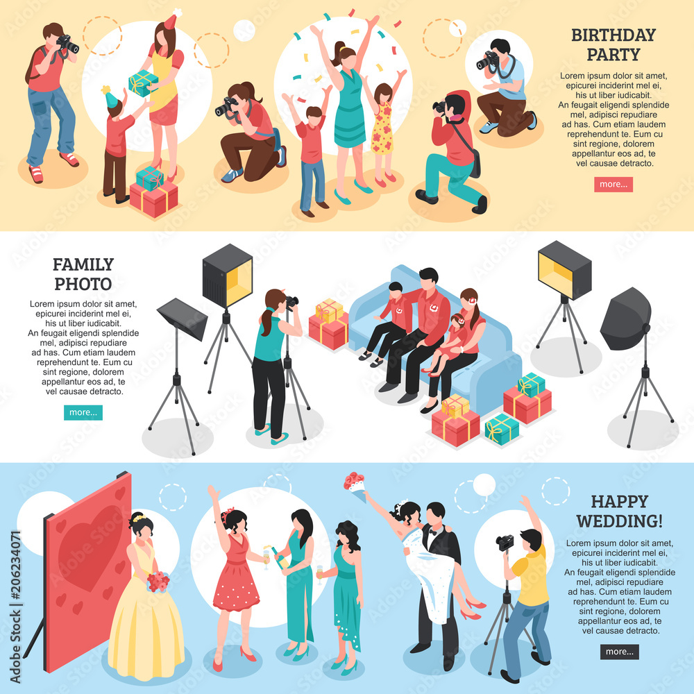 Professional Photographer Isometric Banners Professional Photographer Isometric Banners