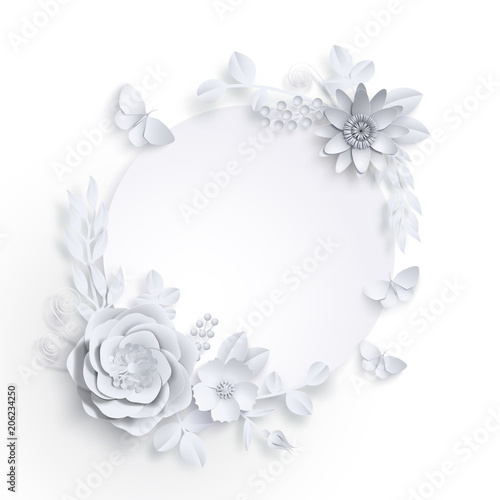 Banner template for advertising, invitation or poster sale with paper art flowers background. Vector stock illustration