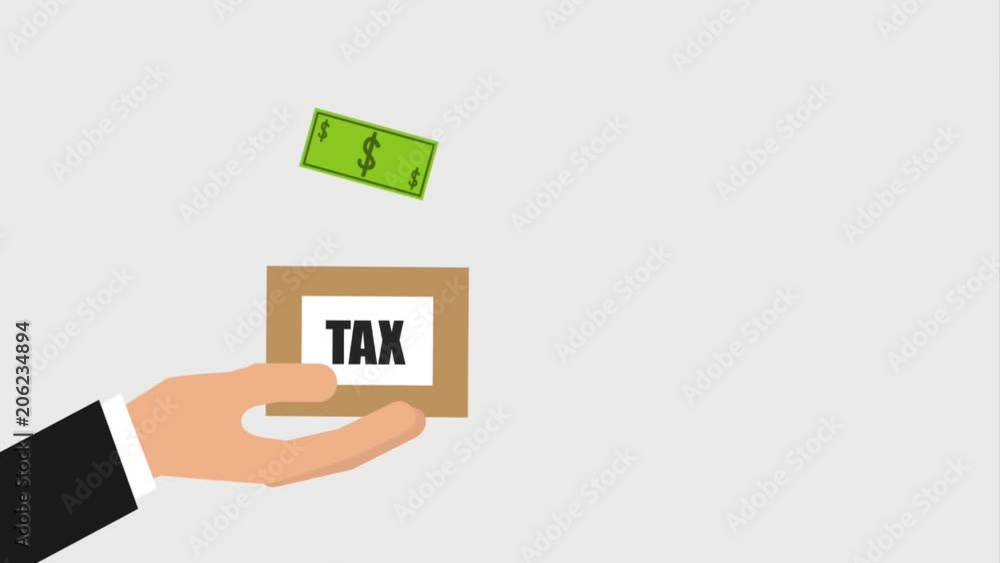 hand holding cardboard box with tax banknote payment hand holding cardboard box with tax banknote payment