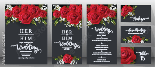  Wedding Invitation card templates with realistic of beautiful  flower on background color. 