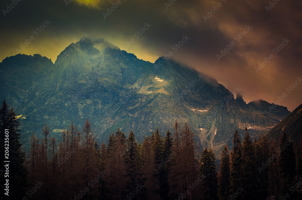 Obraz premium The Tatra Mountains, Tatras or Tatra is a mountain range that forms a natural border between Slovakia and Poland.