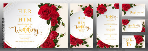  Wedding Invitation card templates with realistic of beautiful  flower on background color. 