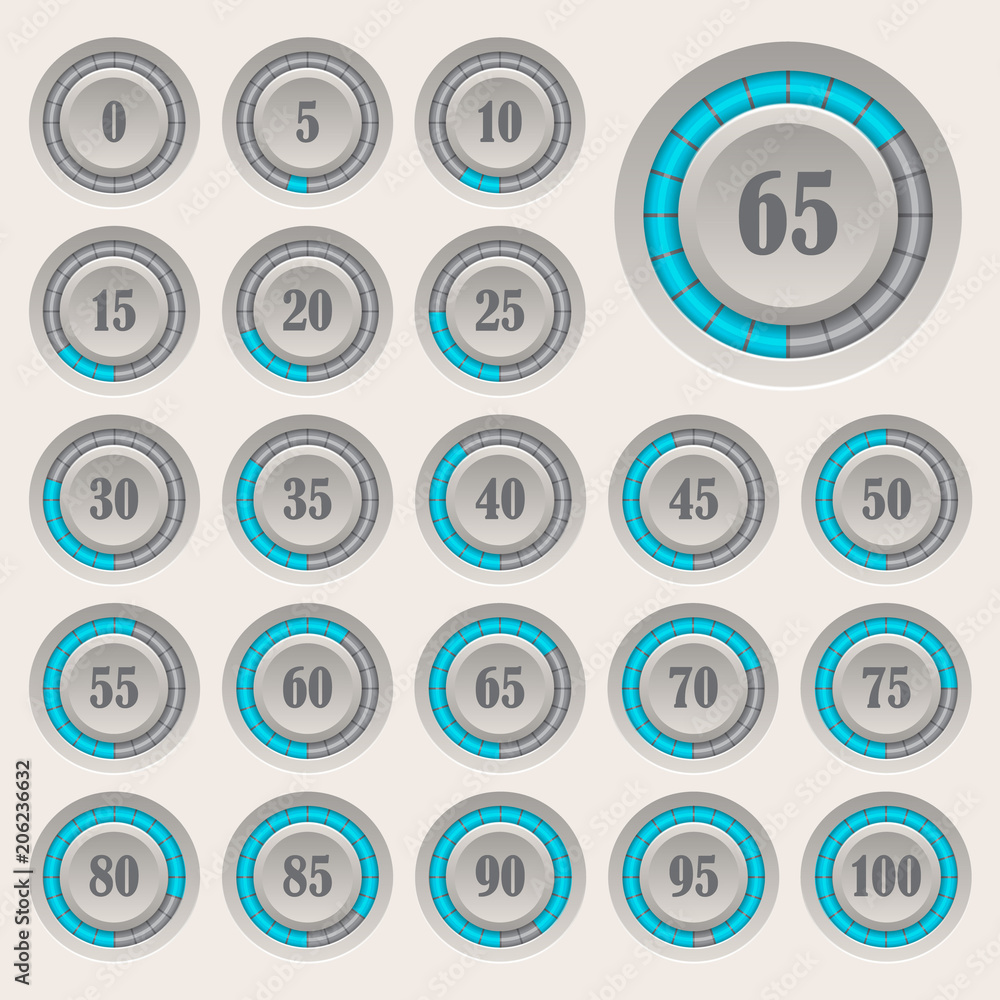 Set of pie charts for business infographics.Progress bar for web design.3d infographic elements.Blue-gray style Set of pie charts for business infographics.Progress bar for web design.3d infographic elements.Blue-gray style