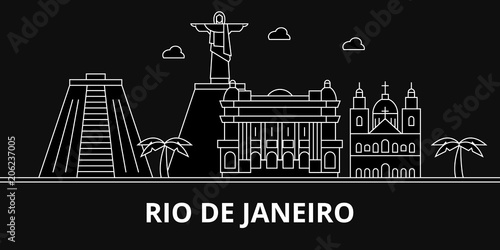 Rio De Janeiro silhouette skyline. Brazil - Rio De Janeiro vector city, brazilian linear architecture, buildings. Rio De Janeiro line travel illustration, landmarks. Brazil flat icon, brazilian