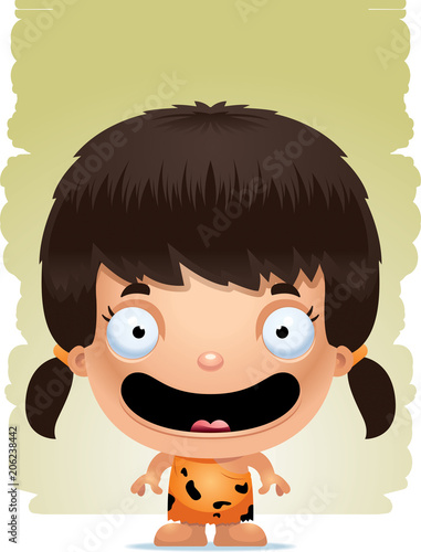 Cartoon Girl Caveman Smiling