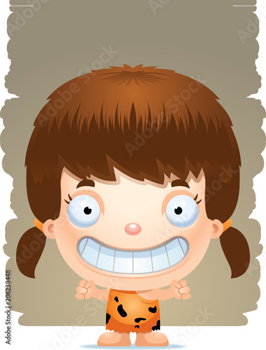Cartoon Girl Caveman Smiling