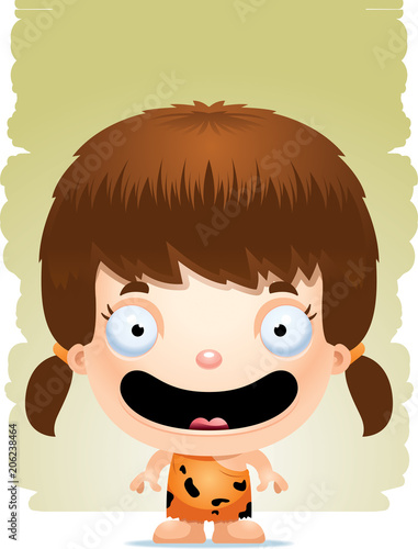 Cartoon Girl Caveman Smiling