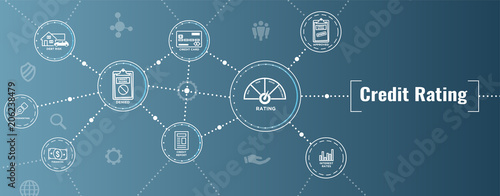 Credit Rating Header Web Banner with Debt, Credit Card, & Credit Score Icon Set
