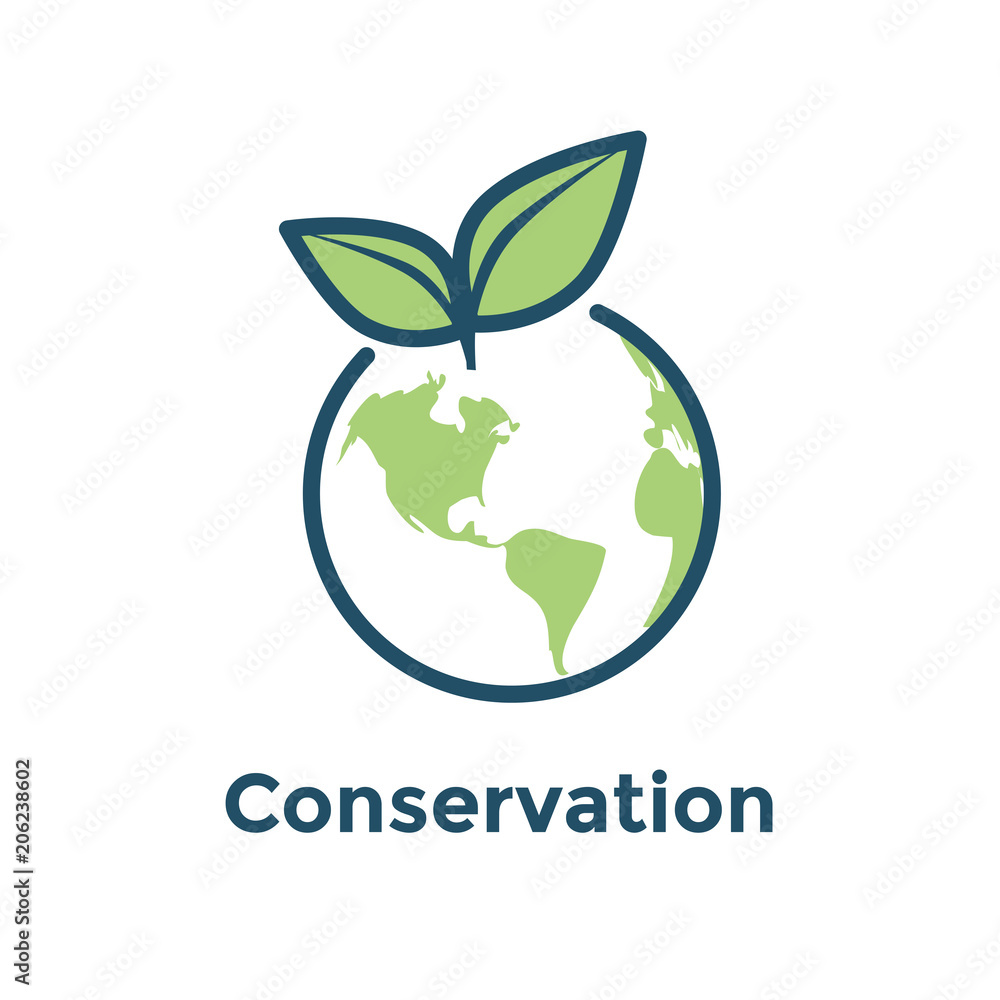 Global environmental conservation icon w earth and leaf icon