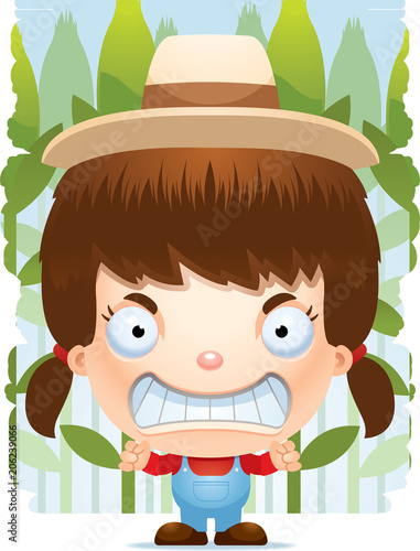Angry Cartoon Girl Farmer