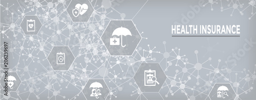 Health insurance Web Banner -- Umbrella icon set with medical icons