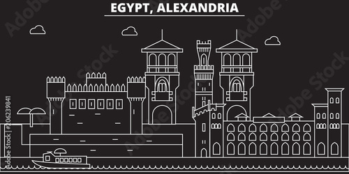 Alexandria silhouette skyline. Egypt - Alexandria vector city, egyptian linear architecture, buildings. Alexandria travel illustration, outline landmarks. Egypt flat icon, egyptian line design banner photo