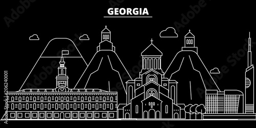 Georgia silhouette skyline. Georgia vector, city, georgian linear architecture, buildingtravel illustration, outline landmarkflat icon, georgian line banner