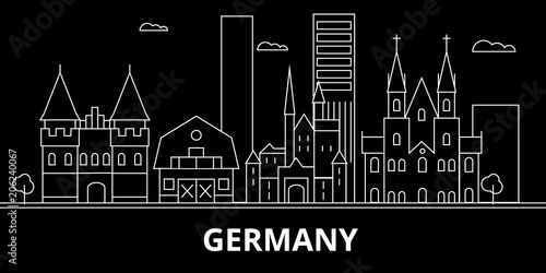 Germany silhouette skyline. Germany vector city, german linear architecture, buildingtravel, illustration, outline landmarkflat icon, german line banner