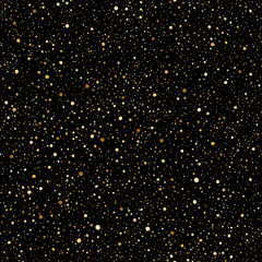 Keuken achterwand Zwart goud patronen Gold spangles, dots or night sky with shining golden stars vector seamless pattern. Hand drawn spray, splatter, blobs texture. Uneven yellow spots, specks, flecks on black background endless template.  © Elena Panevkina