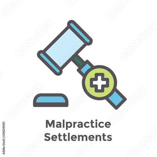 Medical Lawsuit icon with legal imagery showing medical malpractice - outline