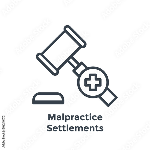 Medical Lawsuit icon with legal imagery showing medical malpractice - outline