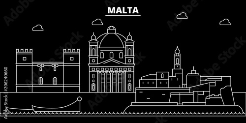 Malta silhouette skyline, city vector, maltese linear architecture, buildings. Malta travel illustration, outline landmarks, flat icons, maltese line banner