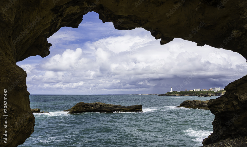 Coastal view of Bay of Biscay from Biarritz, Basque Country, France