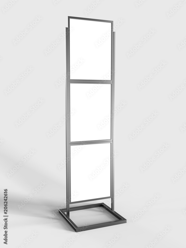 Free Standing Poster Display Holder Metal Stand. 3d Render Illustration. Free Standing Poster Display Holder Metal Stand. 3d Render Illustration.