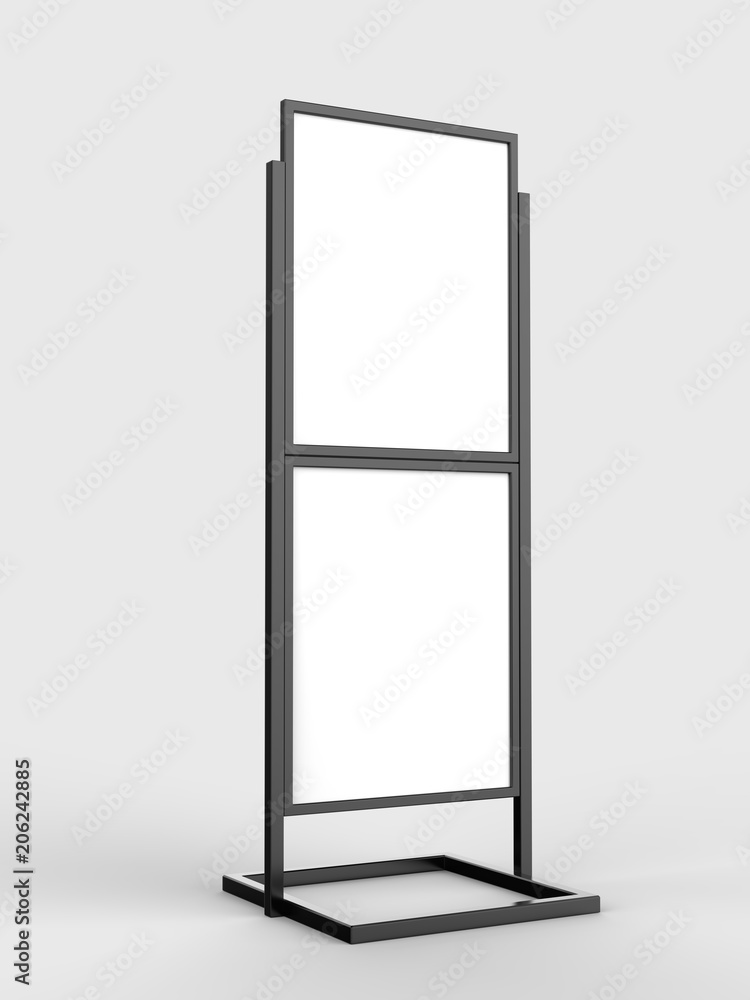 Free Standing Poster Display Holder Metal Stand. 3d Render Illustration. Free Standing Poster Display Holder Metal Stand. 3d Render Illustration.
