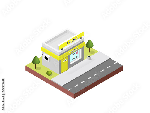 Toolshop building in isometric projection necessary creative designers for web projects. Isometric toolshop building.