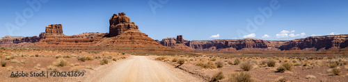 panoramic view of the valley of the gods in utah on a bright clear spring day