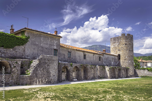 Defensive wall and tower of late roman fortress Castra in Ajdovscina, Slovenia photo