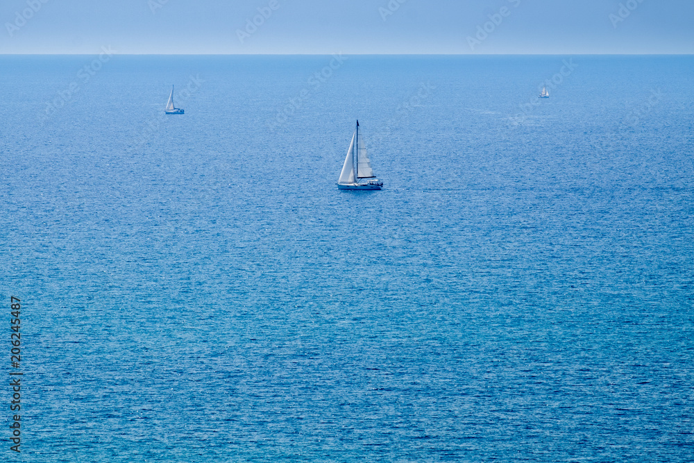 Sailing boats at Mediterranean sea. Israel
