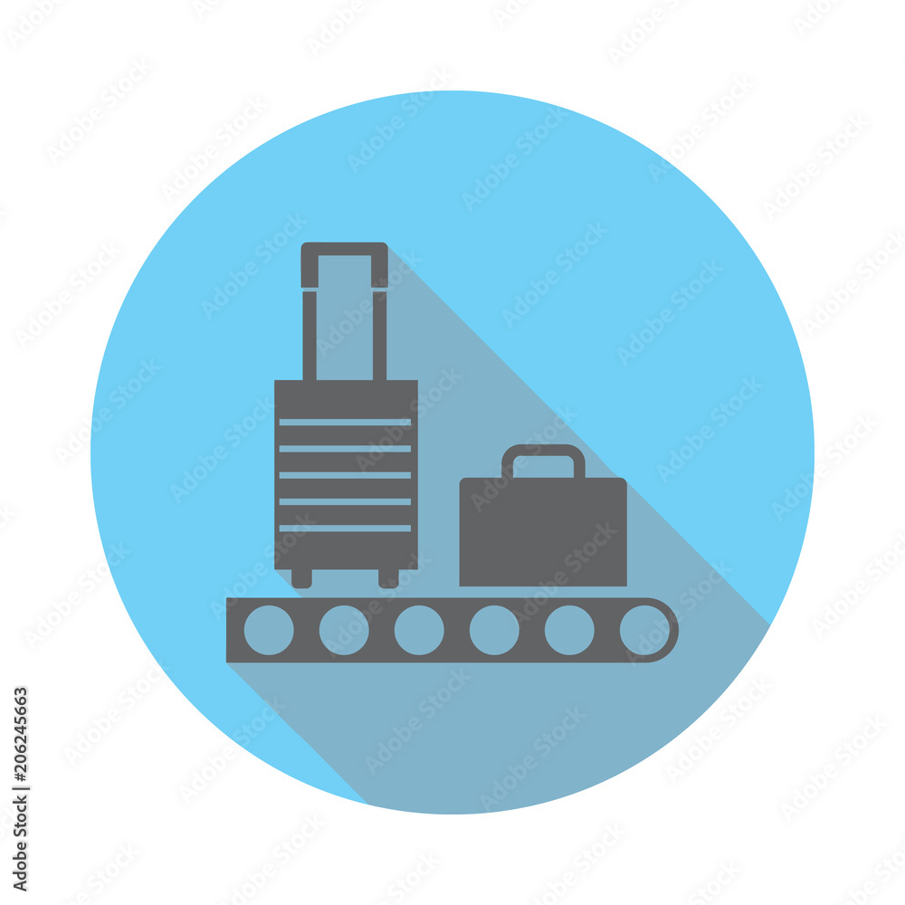 Conveyor Belt with baggage icon. Elements of airport in flat blue colored icon. Premium quality graphic design icon. Simple icon for websites, web design, mobile app, info graphics Conveyor Belt with baggage icon. Elements of airport in flat blue colored icon. Premium quality graphic design icon. Simple icon for websites, web design, mobile app, info graphics