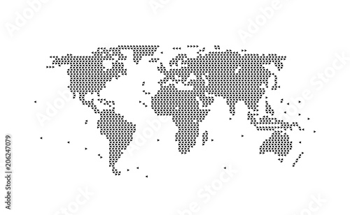 World map geometric BLACK, assembled from triangles. Vector illustration on WHITE background
