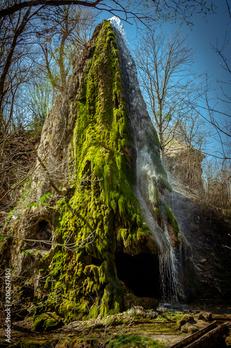 Grotto, an artificial waterfall. Malievtsy, Khmelnitsky region, Ukraine.