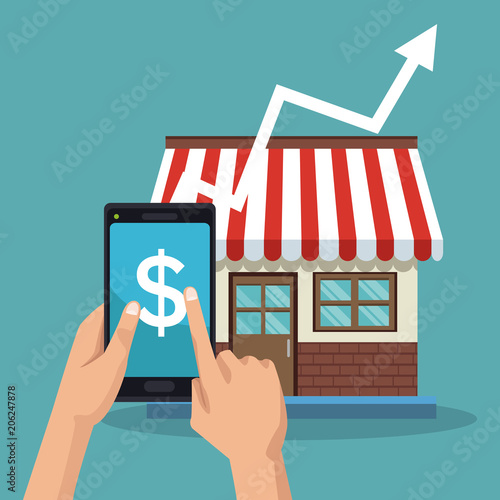 Store online growing sales from smartphone vector illustration graphic design