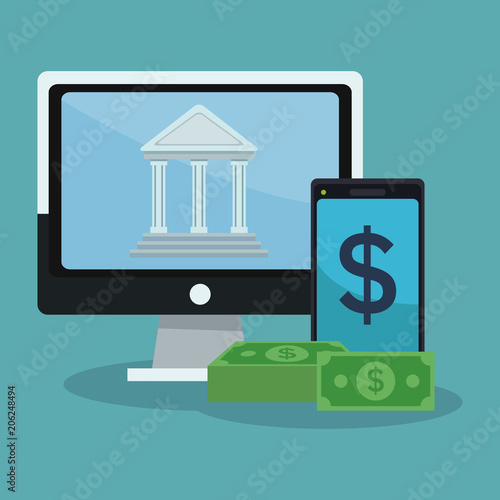 Bank online application from smartphone vector illustration graphic design