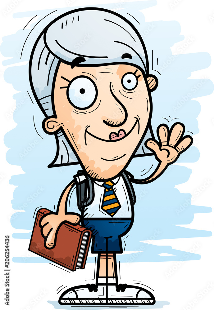 Cartoon Senior Citizen Student Waving Cartoon Senior Citizen Student Waving