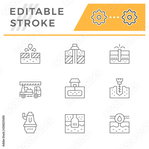 Set line icons of water bore