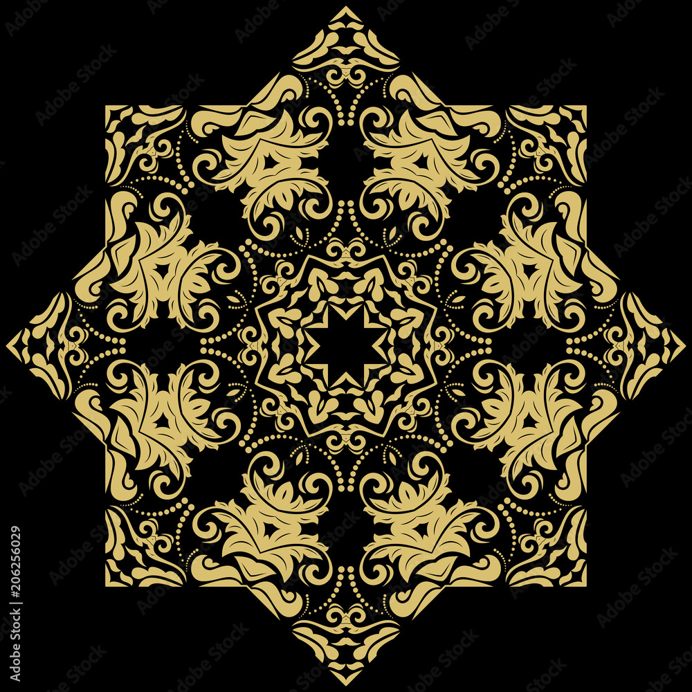 Elegant round golden ornament in classic style. Abstract traditional pattern with oriental elements. Classic vintage pattern