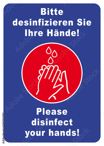 ks309 Kombi-Schild - deutsch: nssb1 NewSafetySignBlue nssb - Händedesinfektion - Bitte desinfizieren Sie Ihre Hände! - english: Please disinfect your hands! - poster - DIN A2 A3 A4 - blue xxl g6138 photo