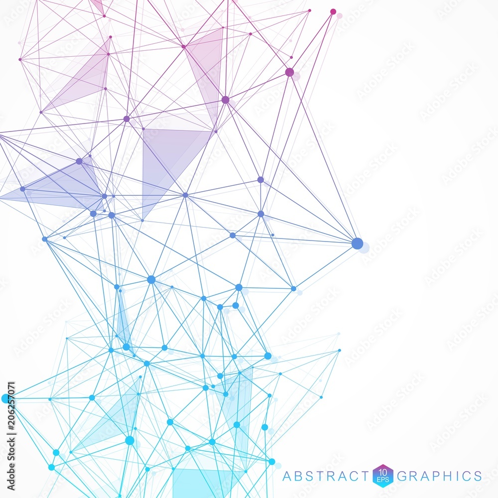 Geometric abstract background with connected line and dots. Structure molecule and communication. Scientific concept for your design. Medical, technology, science background. Vector illustration. Geometric abstract background with connected line and dots. Structure molecule and communication. Scientific concept for your design. Medical, technology, science background. Vector illustration.