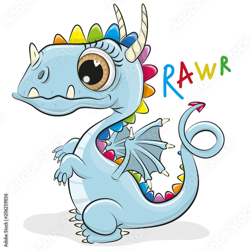 Fotografie Cute Cartoon Dragon on a white background
