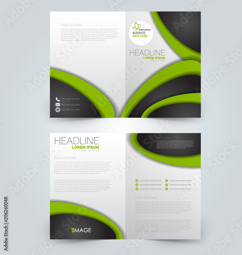 Fold brochure template. Flyer background design. Magazine cover, business report, advertisement pamphlet. Black and green color.