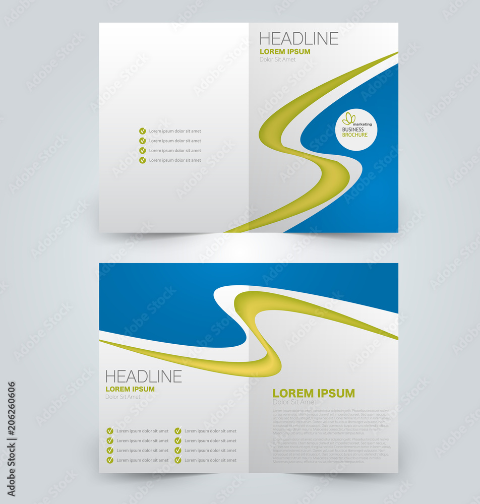Fold brochure template. Flyer background design. Magazine or book cover, business report, advertisement pamphlet. Blue and green color. Fold brochure template. Flyer background design. Magazine or book cover, business report, advertisement pamphlet. Blue and green color.