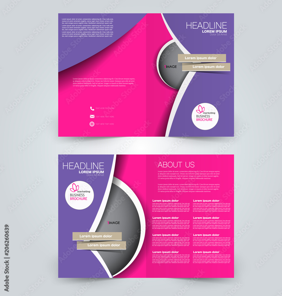 Fold brochure template. Flyer background design. Magazine cover, business  report, advertisement pamphlet. Purple and pink color. Stock Vector | Adobe  Stock