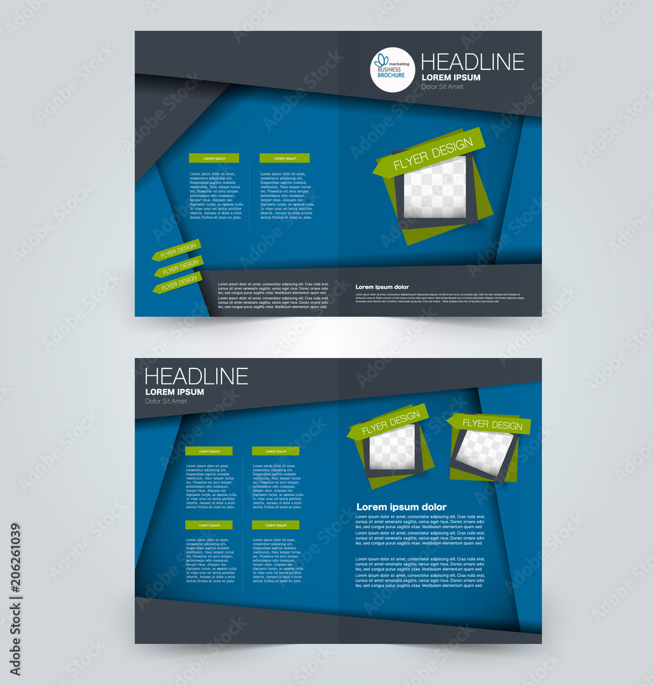 Fold brochure template. Flyer background design. Magazine or book cover,  business report, advertisement pamphlet. Blue and green color. Stock Vector  | Adobe Stock